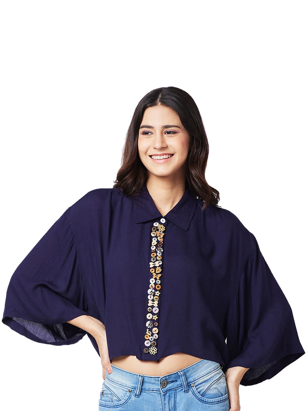 

IZEL Women Opaque Solid Casual Shirt, Navy blue