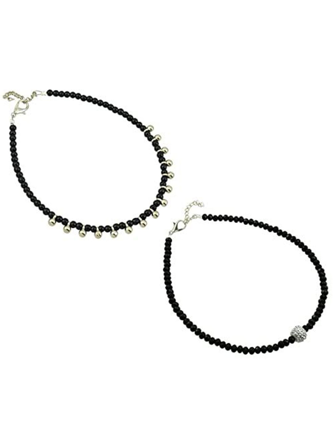 

HIGH TRENDZ Women Set of 2 Anklets, Black