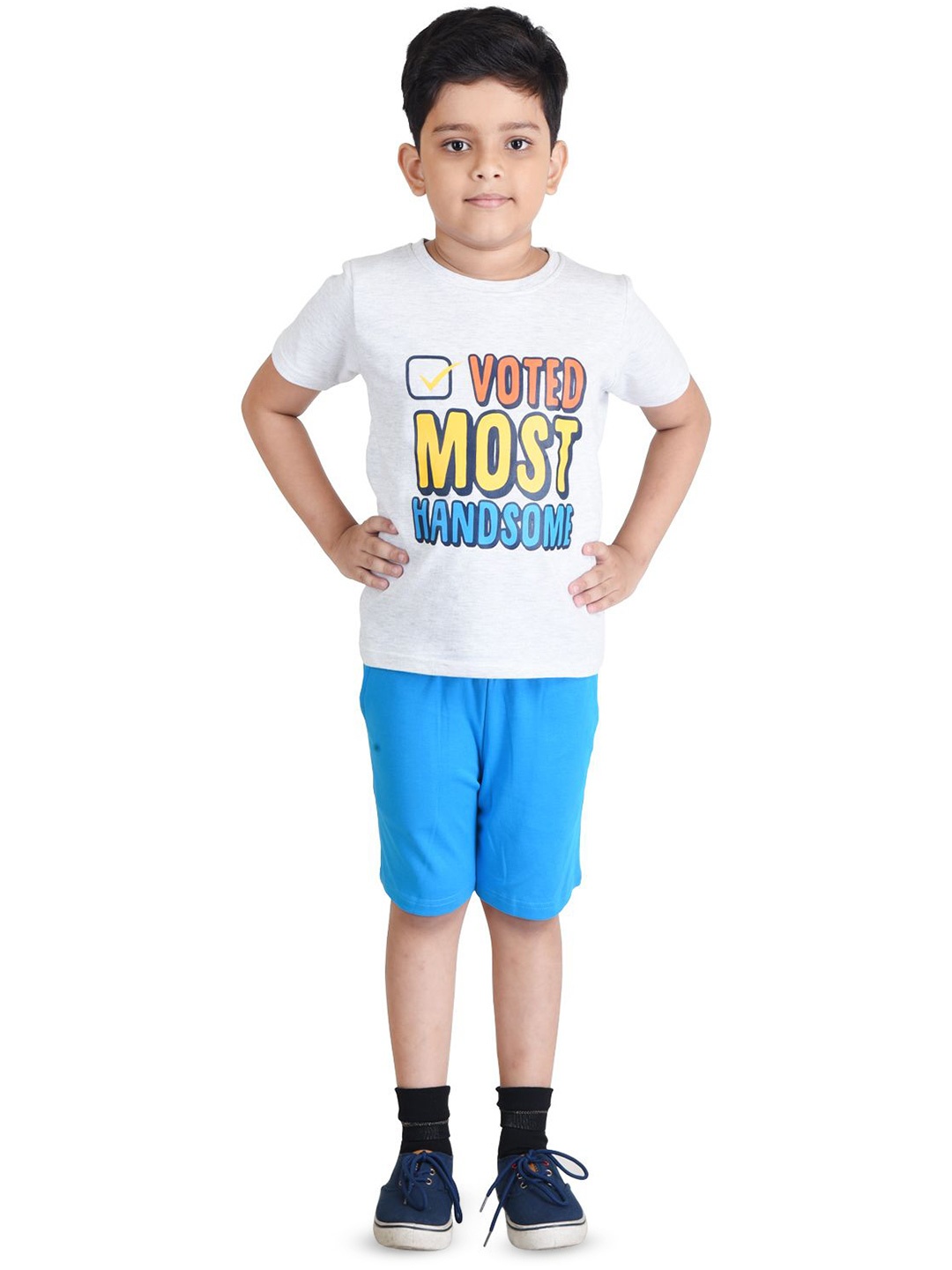 

Clothe Funn Boys Printed T-shirt with Shorts, Grey melange