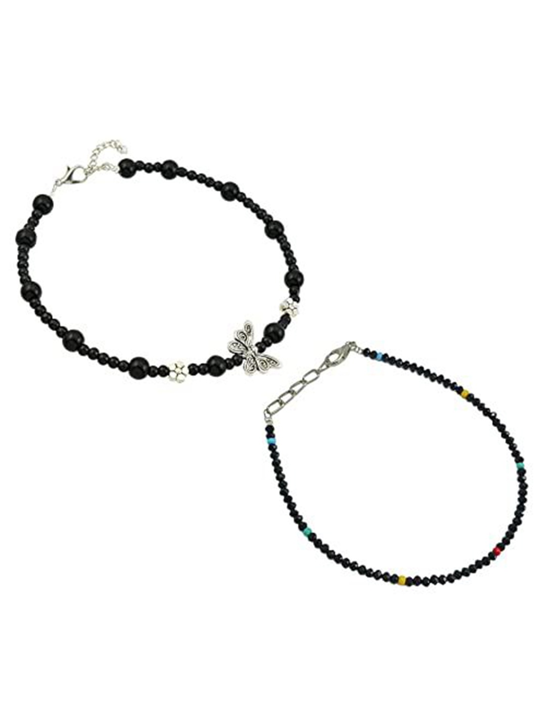 

HIGH TRENDZ Women Set of 2 Anklets, Black