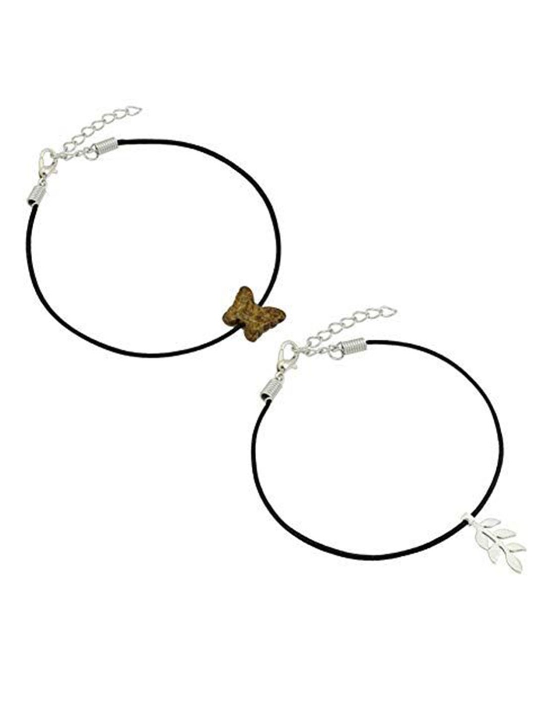 

HIGH TRENDZ Women Set of 2 Anklets, Black