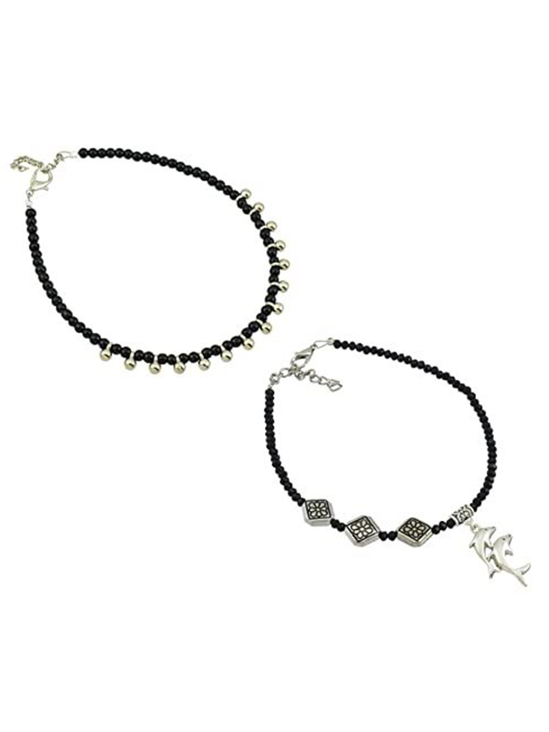 

HIGH TRENDZ Women Set of 2 Anklets, Black