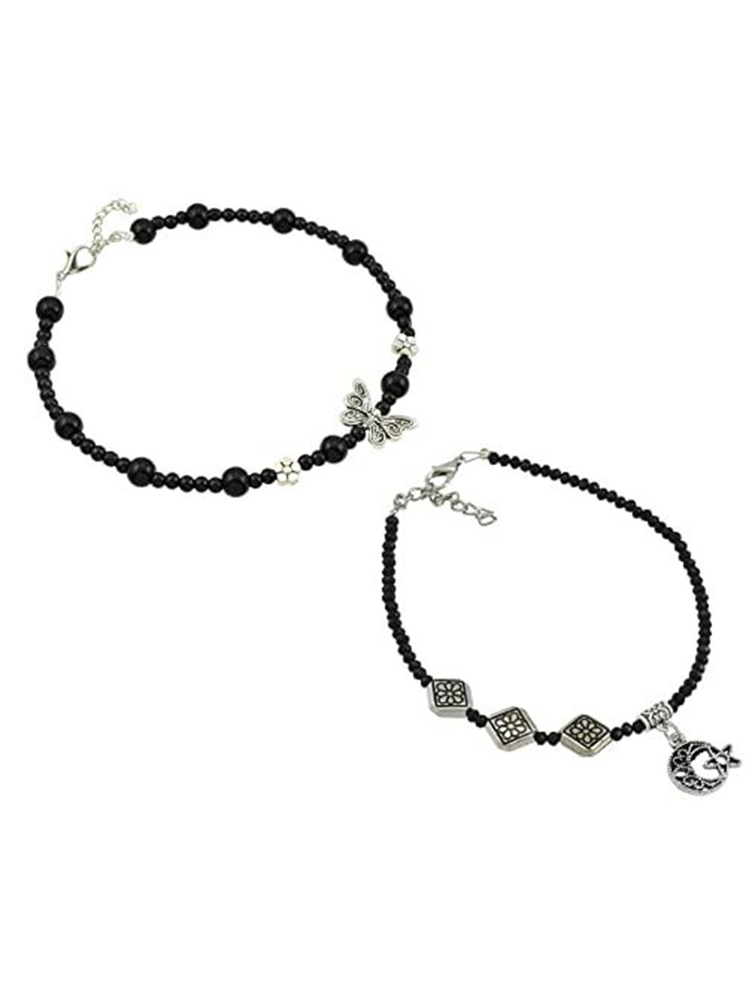 

HIGH TRENDZ Women Set of 2 Anklets, Black