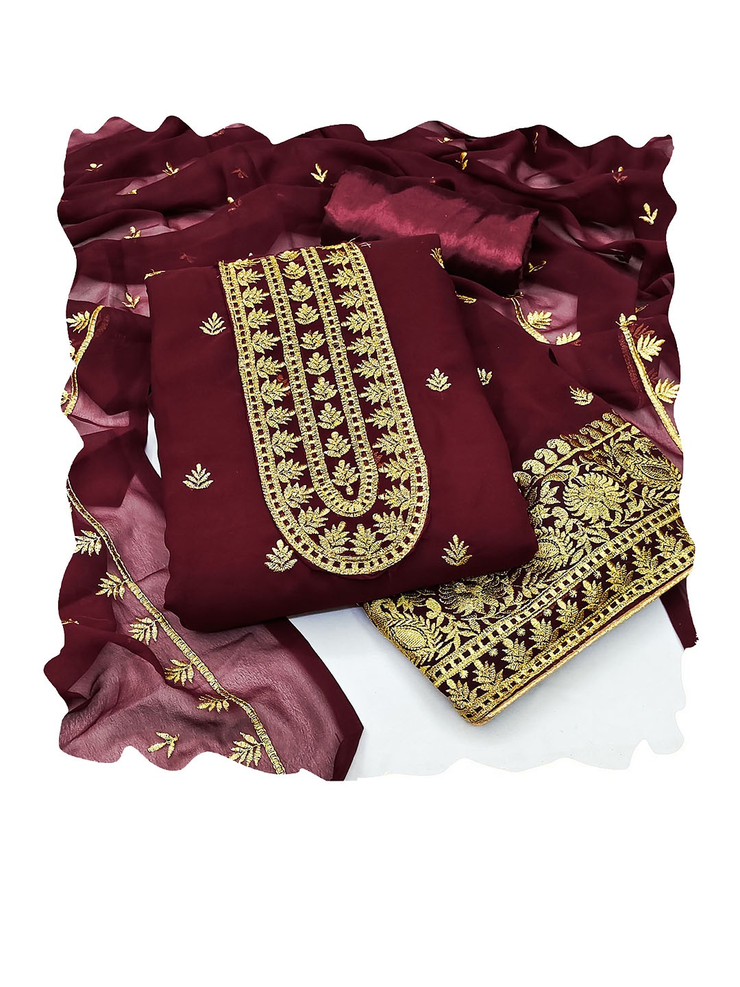 

Maroosh Embellished Unstitched Dress Material, Maroon