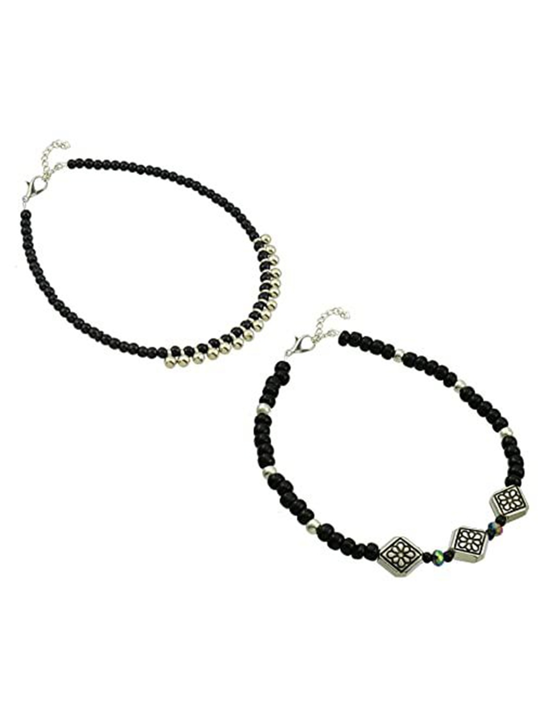 

HIGH TRENDZ Women Set of 2 Anklets, Black