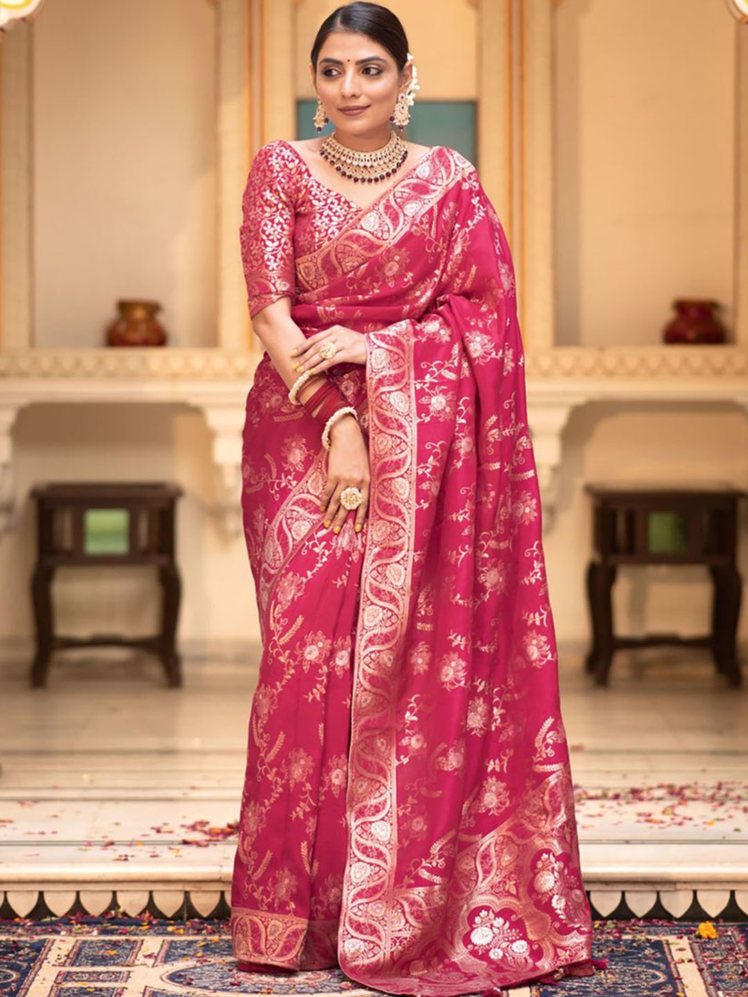 

S.K.C Banarasi Saree Blouse, Pink