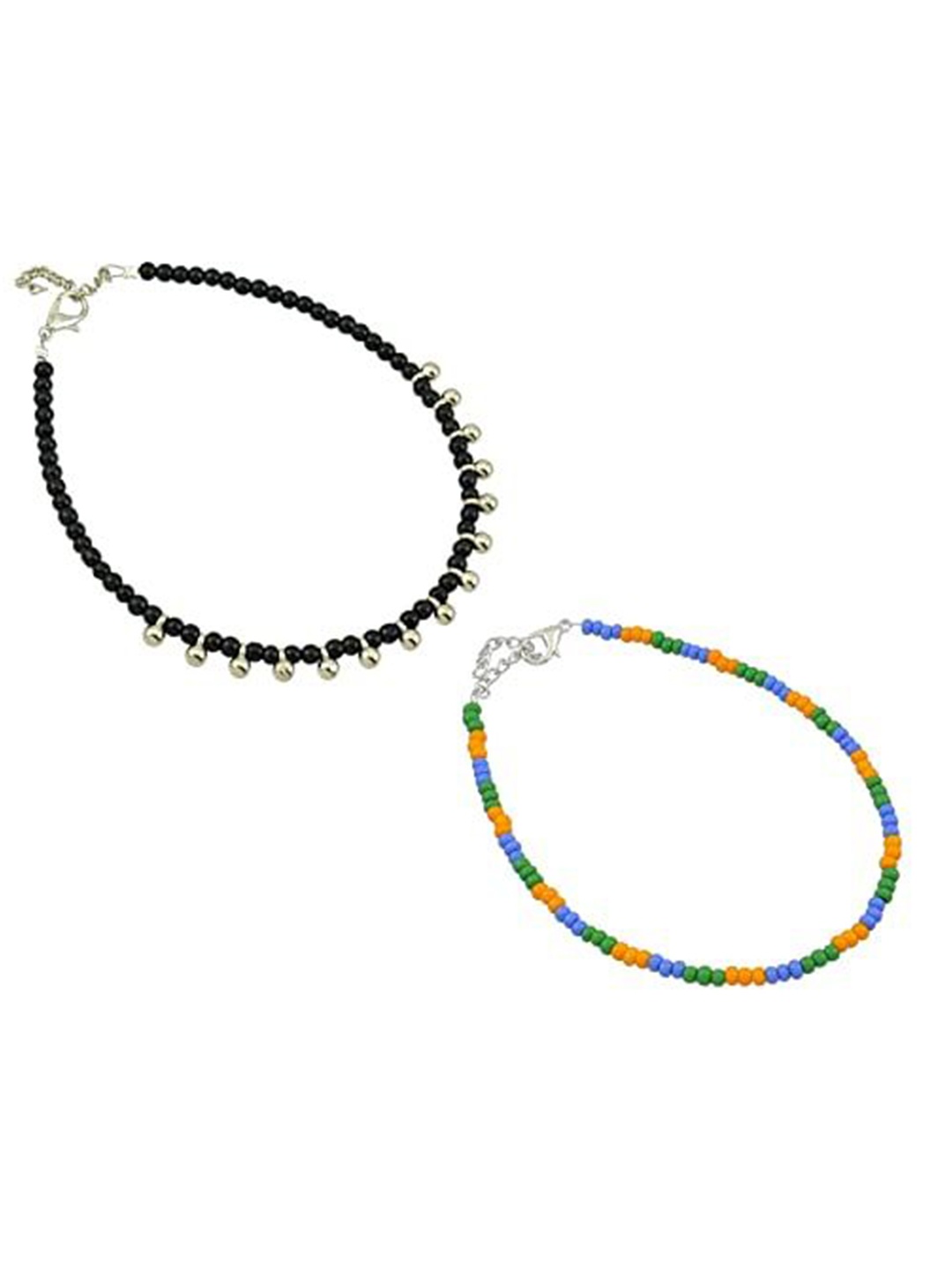 

HIGH TRENDZ Women Set of 2 Anklets, Black