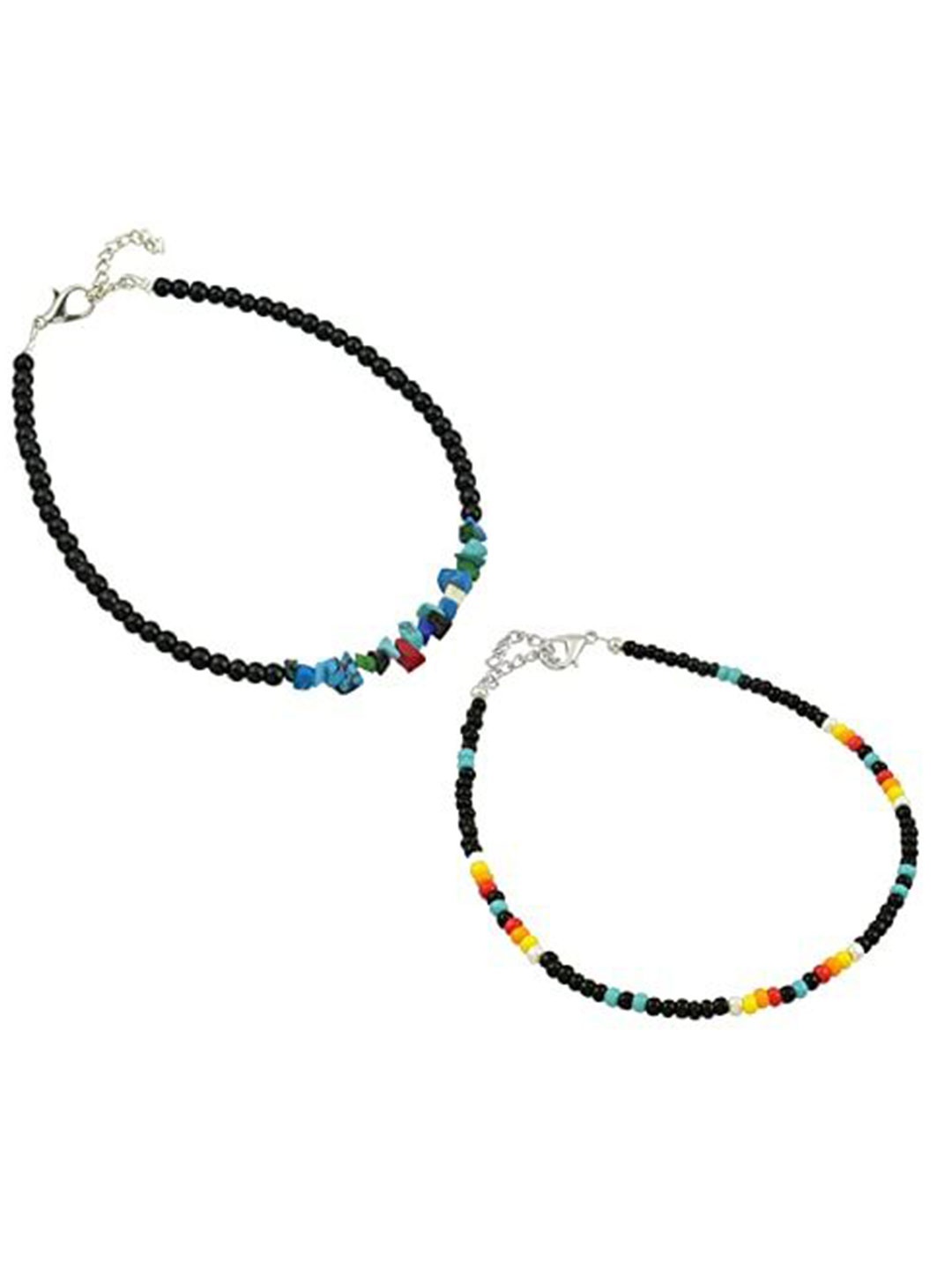 

HIGH TRENDZ Women Set of 2 Anklets, Black