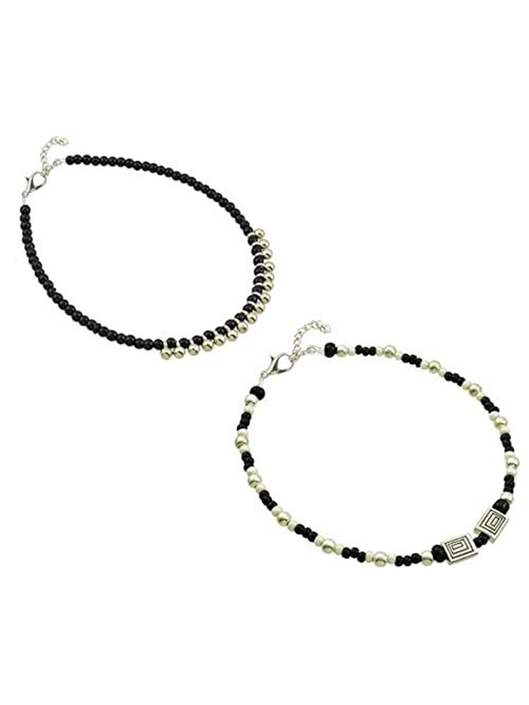 

HIGH TRENDZ Women Set of 2 Anklets, Black