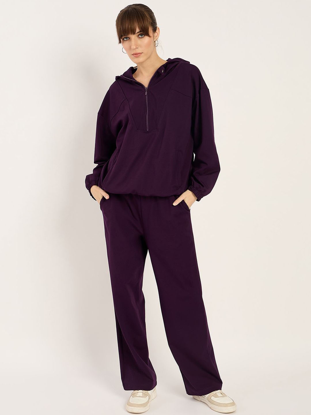 

FEMMELLA Hooded Neck Sweatshirt & Trousers Co-Ords, Purple