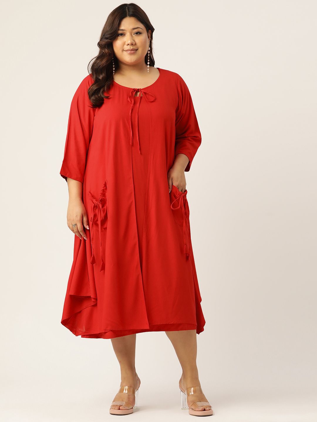 

theRebelinme Layered A-Line Midi Dress, Red