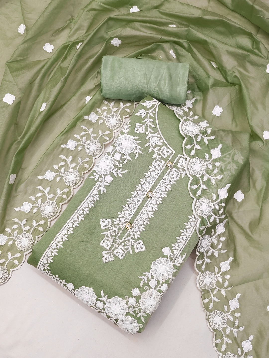 

Maroosh Embellished Unstitched Dress Material, Green