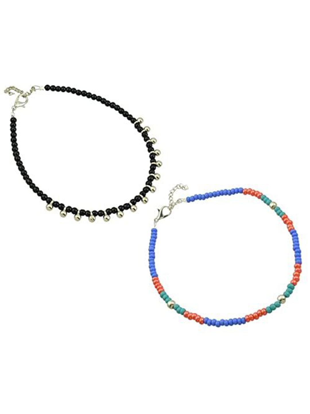 

HIGH TRENDZ Women Set of 2 Anklets, Black