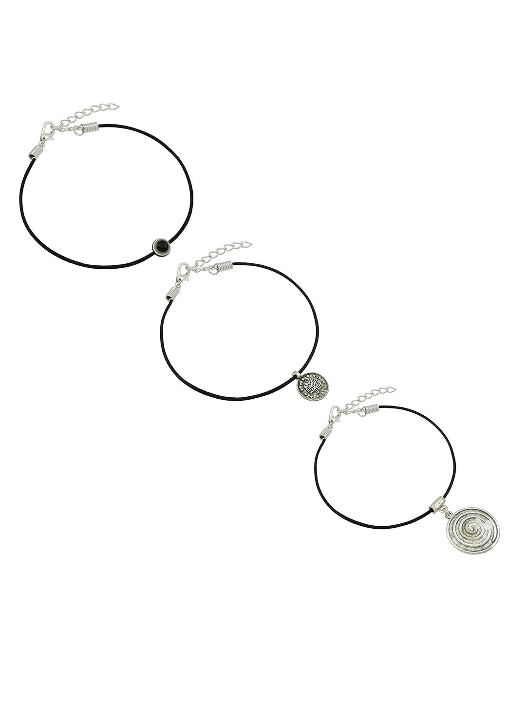 

HIGH TRENDZ Women Set of 3 Anklets, Black