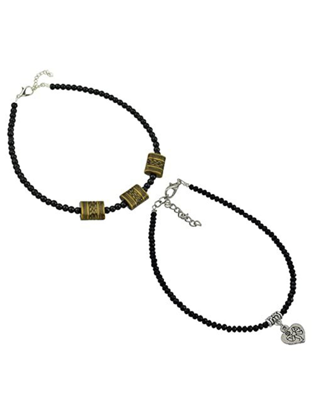 

HIGH TRENDZ Women Set of 2 Anklets, Black