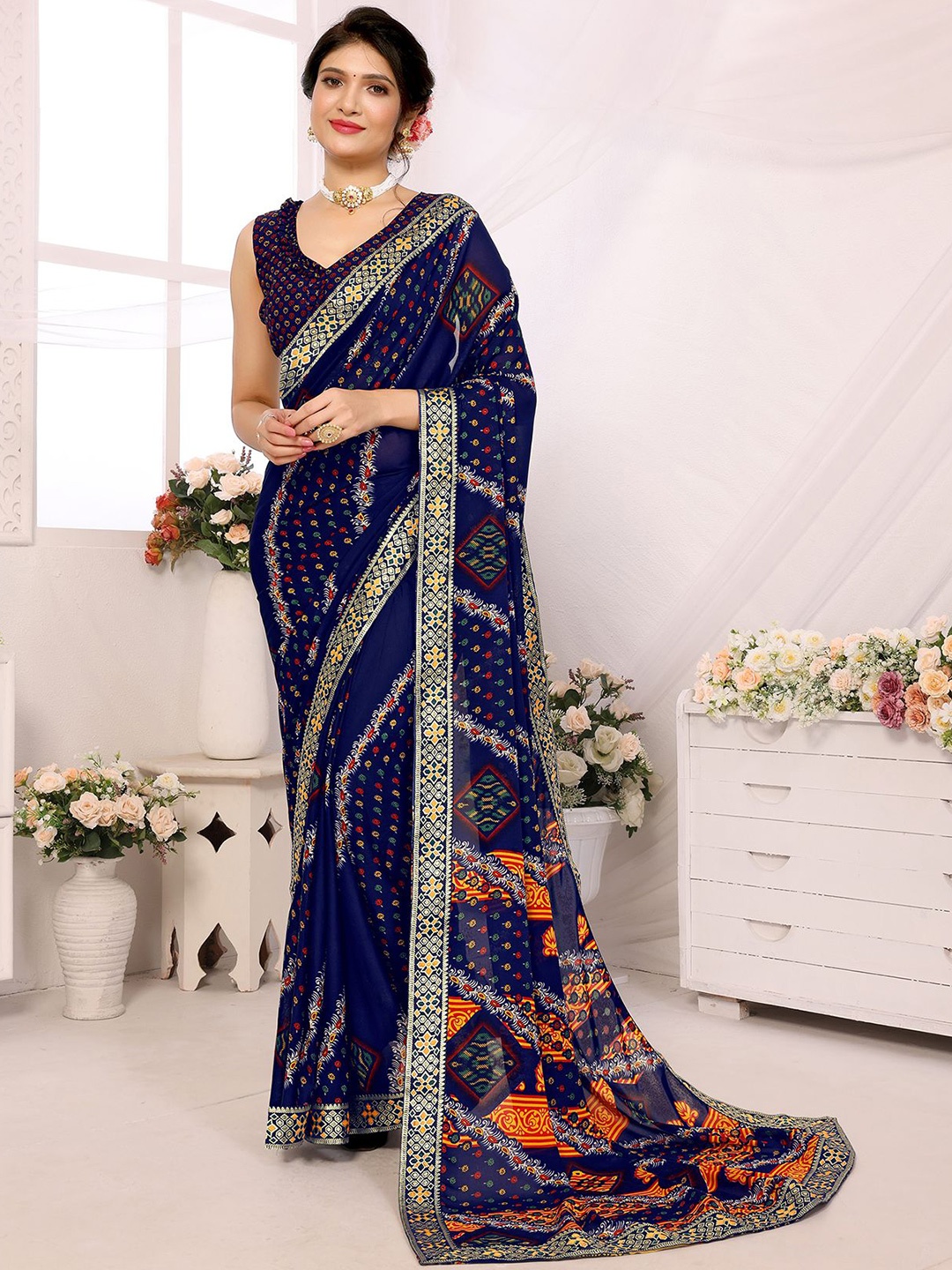 

KALINI Jaali Poly Georgette Saree, Blue