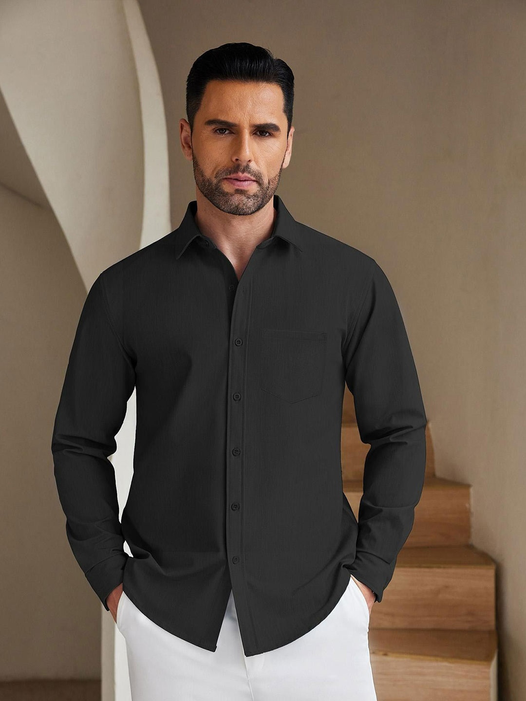 

Anouk Men Opaque Casual Shirt, Black