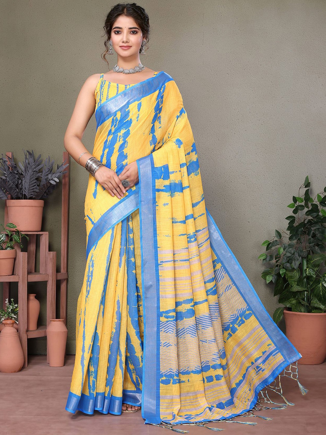 

KALINI Tie and Dye Silk Cotton Saree, Blue