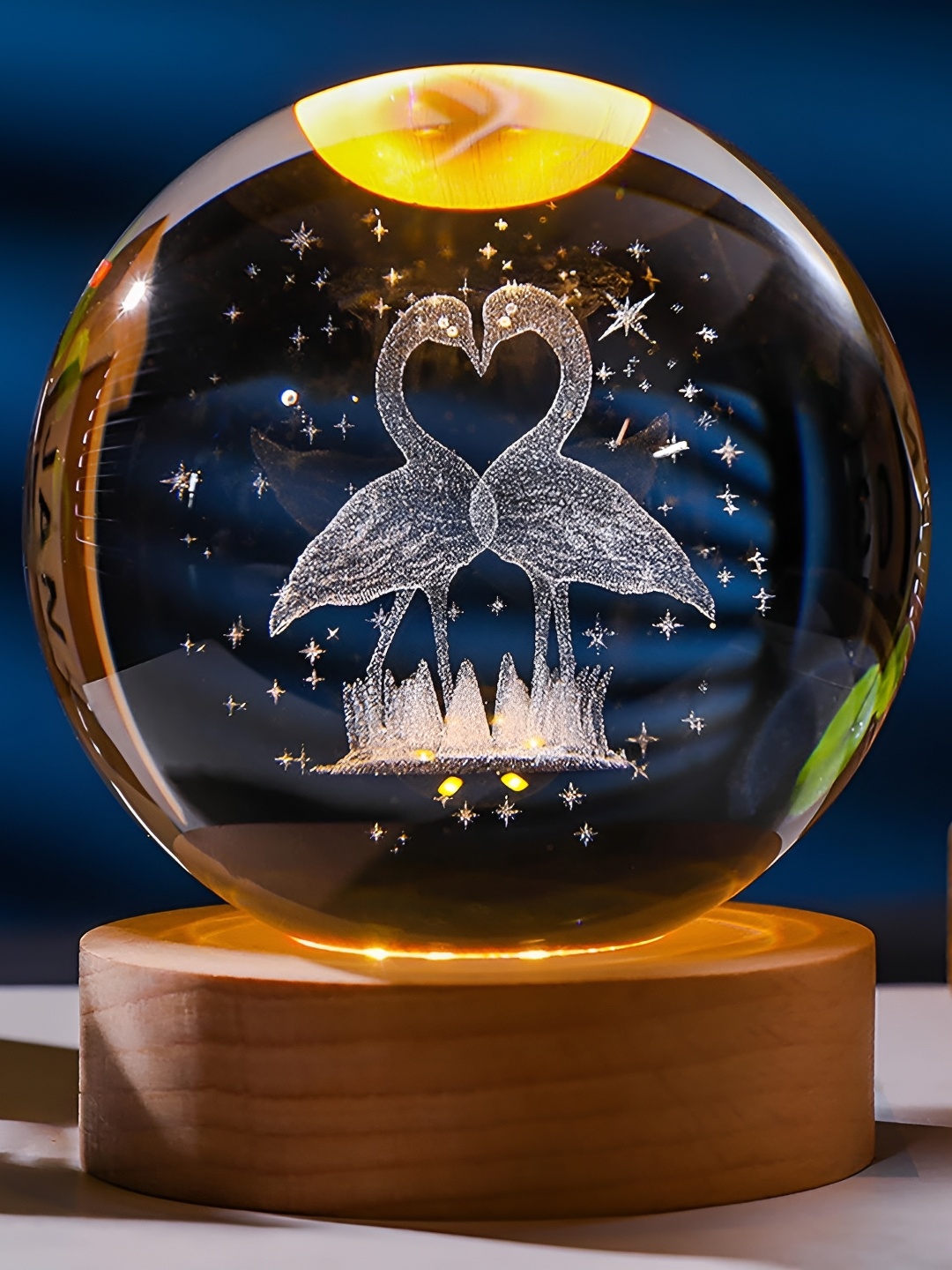 

Awestuffs Yellow Printed Acrylic Spherical Table Lamp with Adjustable Cord and Bulb