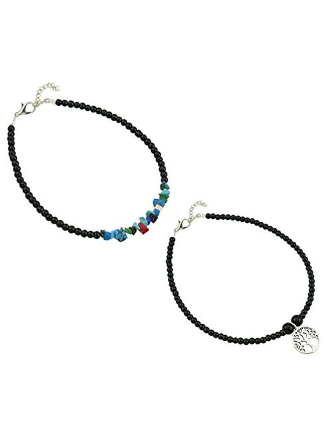 

HIGH TRENDZ Women Set of 2 Anklets, Black