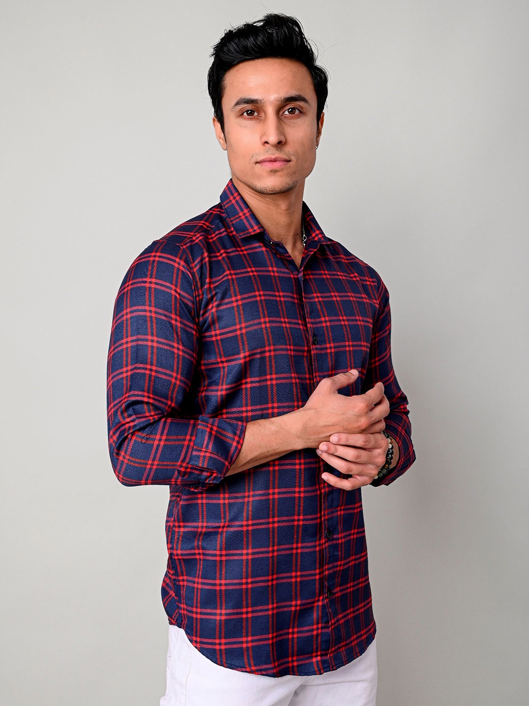 

Tanip Men Comfort Sheer Checked Casual Shirt, Maroon
