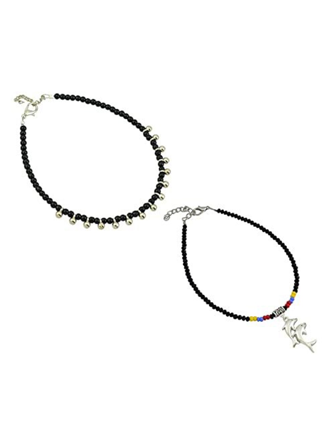 

HIGH TRENDZ Women Set of 2 Anklets, Black