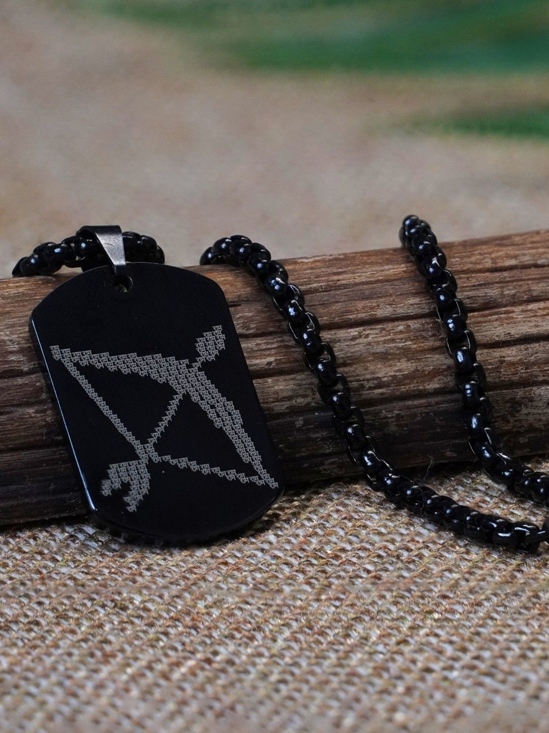 

Japam Shree Ram Baan Carved Tag Pendant With Chain, Black
