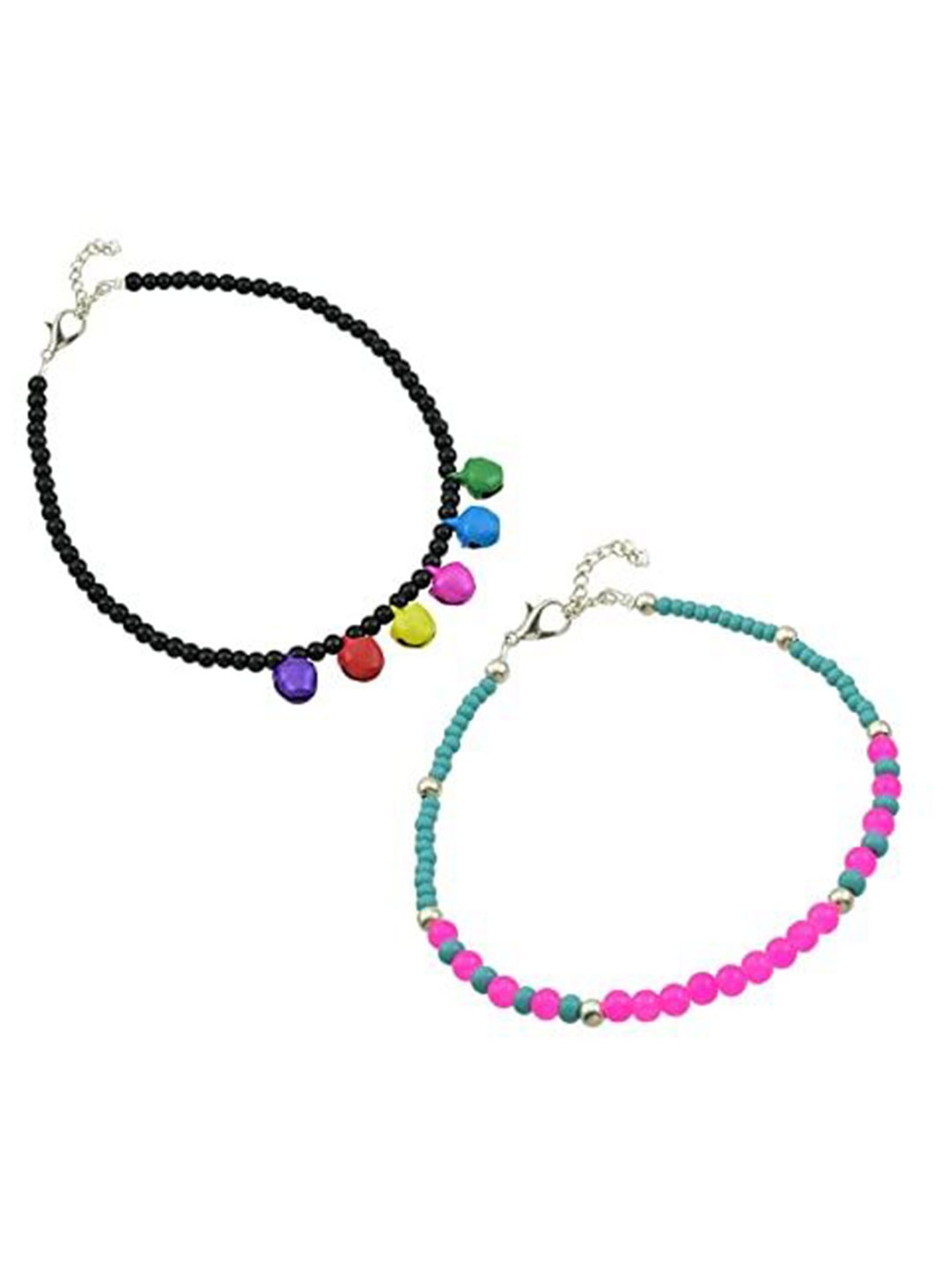 

HIGH TRENDZ Women Set of 2 Anklets, Black