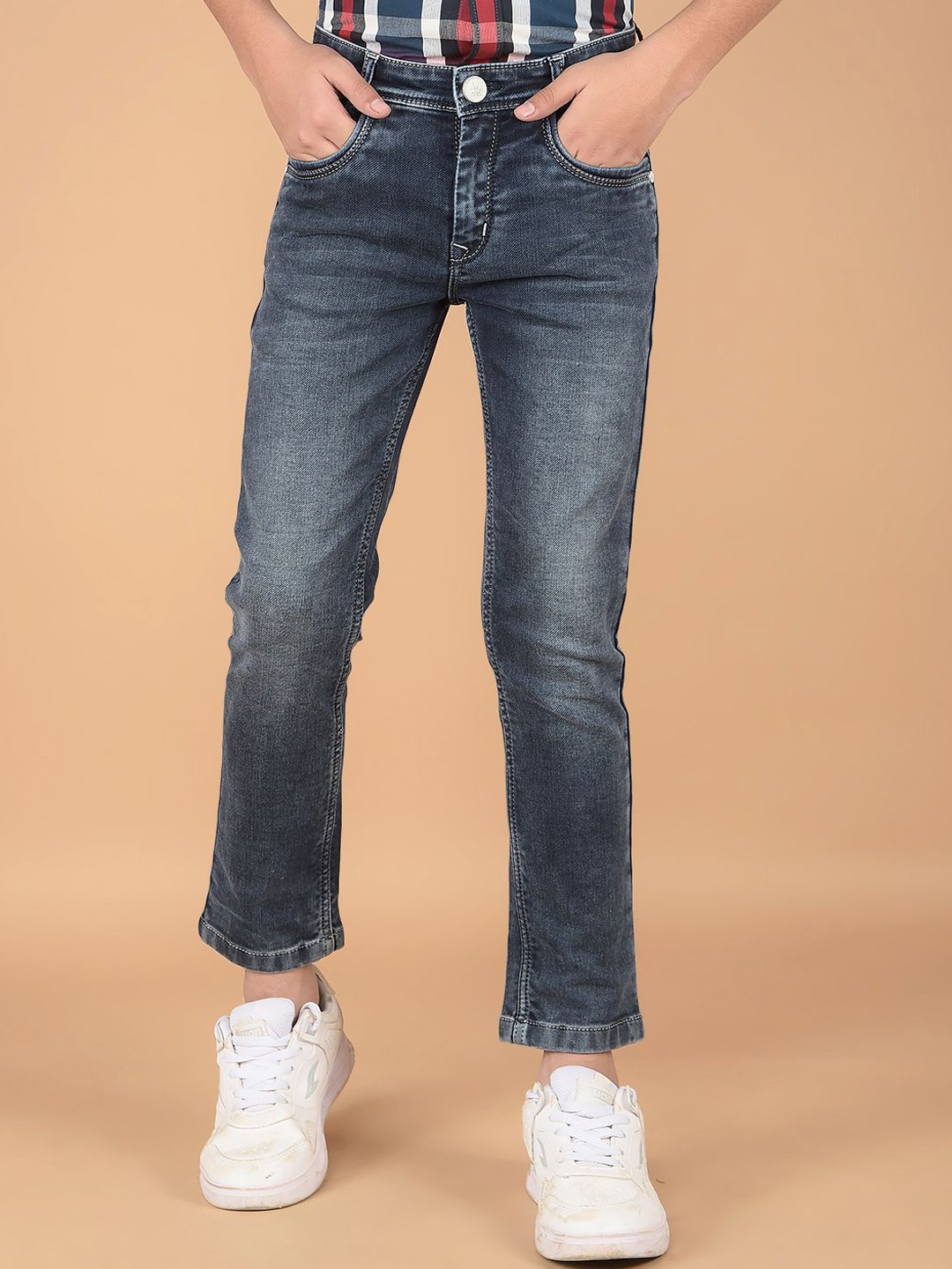 

Crimsoune Club Boys Slim Fit Heavy Fade Stretchable Jeans, Blue
