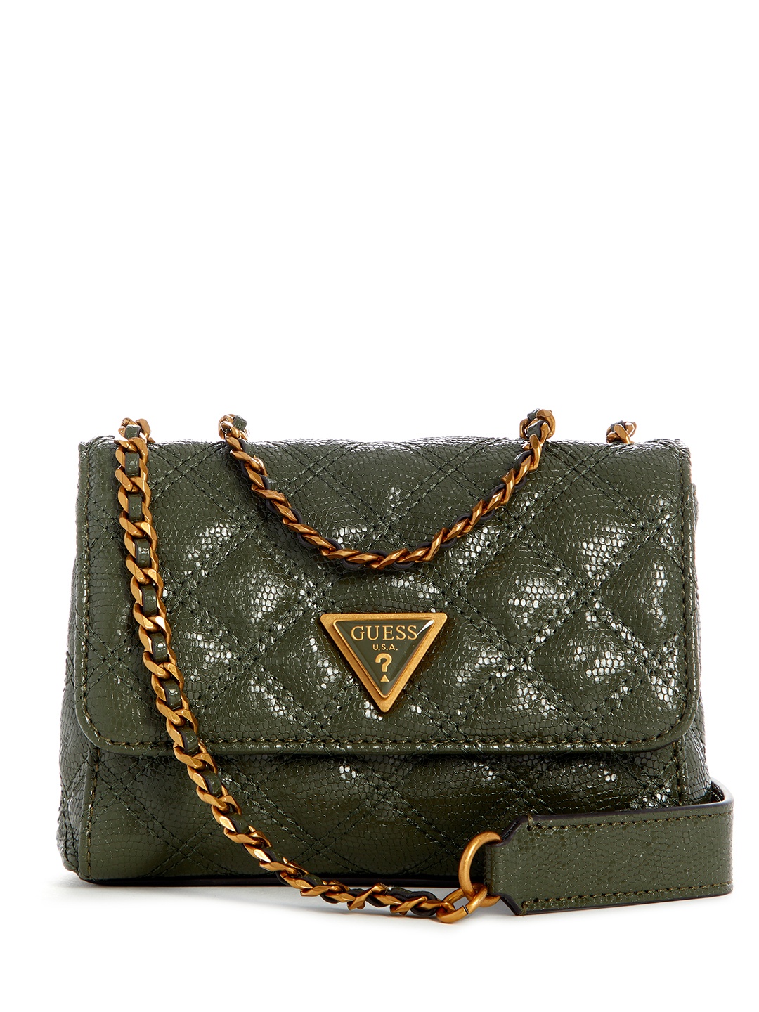 

GUESS Animal Textured Quilted Structured Shoulder Bag, Olive