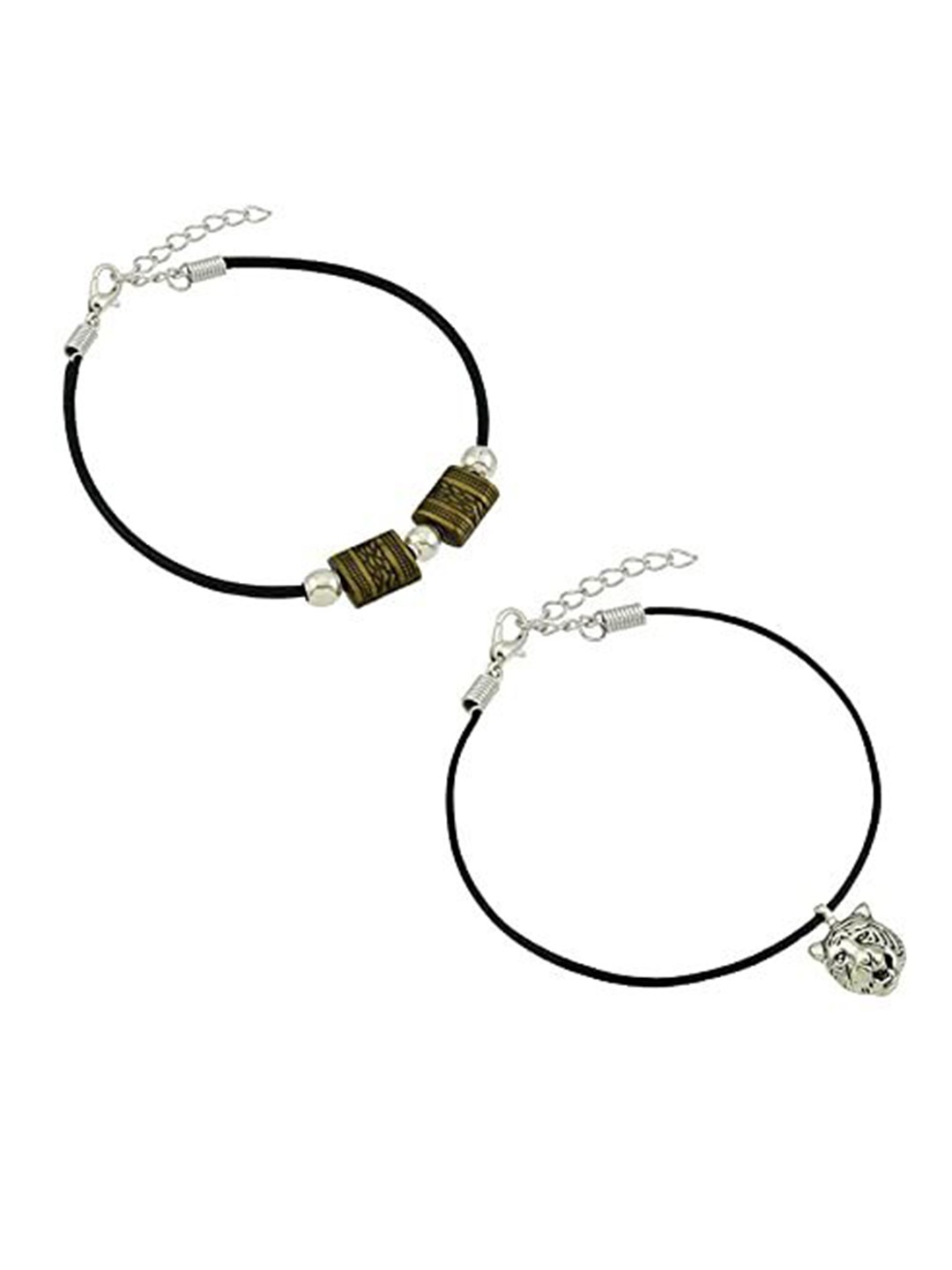 

HIGH TRENDZ Women Set of 2 Anklets, Black