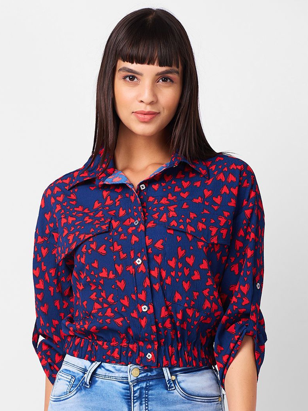 

IZEL Women Opaque Conversational Printed Casual Shirt, Navy blue