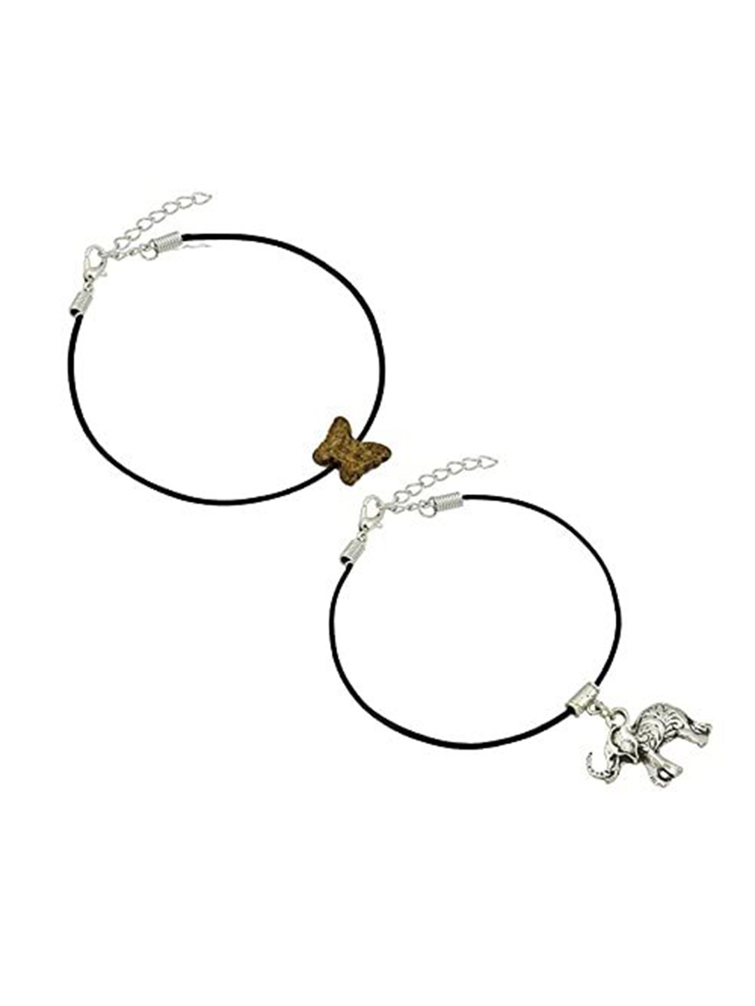 

HIGH TRENDZ Women Set of 2 Anklets, Black