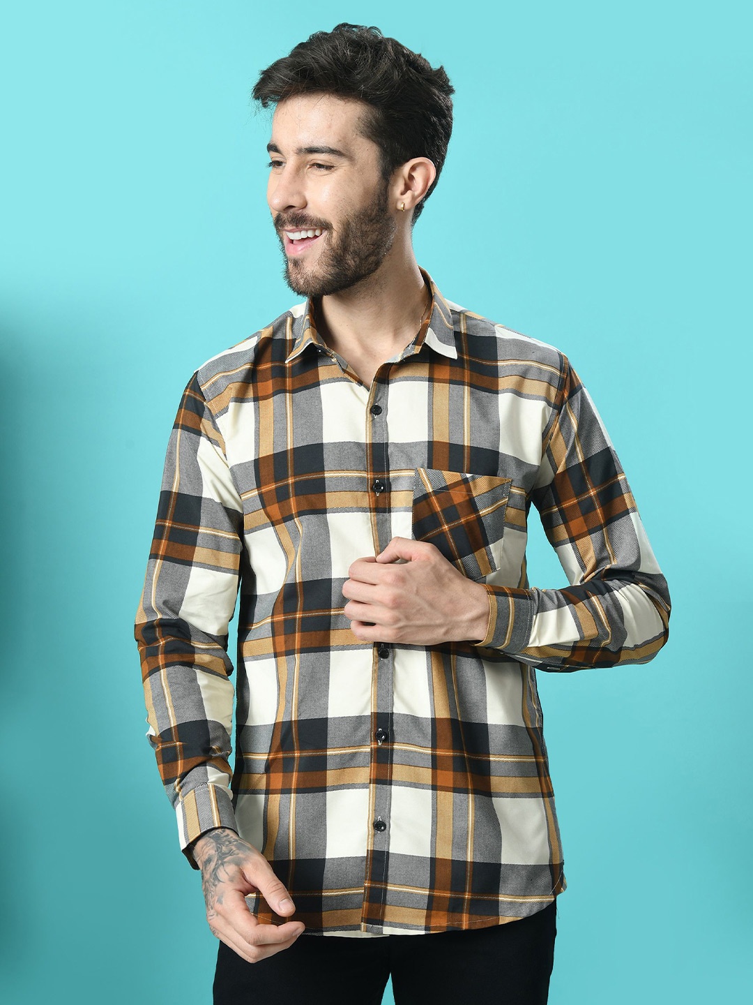 

Tanip Men Comfort Sheer Checked Casual Shirt, Brown