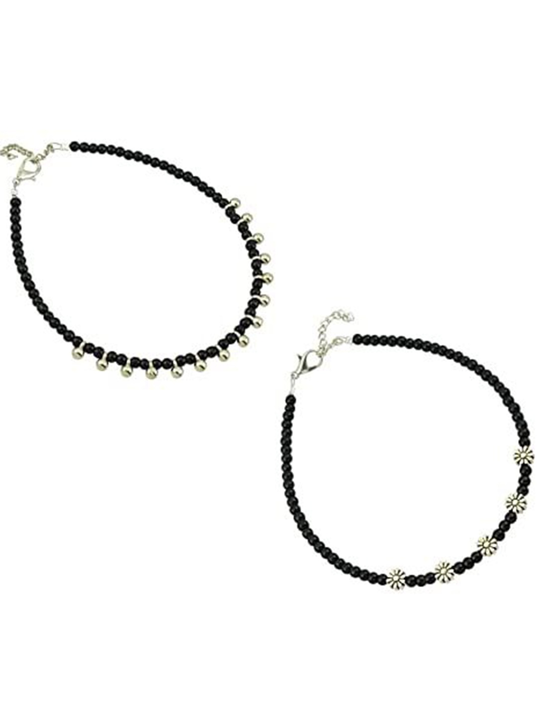 

HIGH TRENDZ Women Set of 2 Anklets, Black