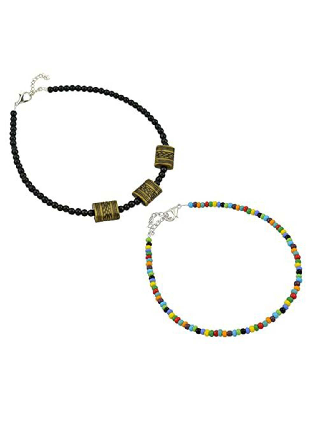 

HIGH TRENDZ Women Set of 2 Anklets, Black