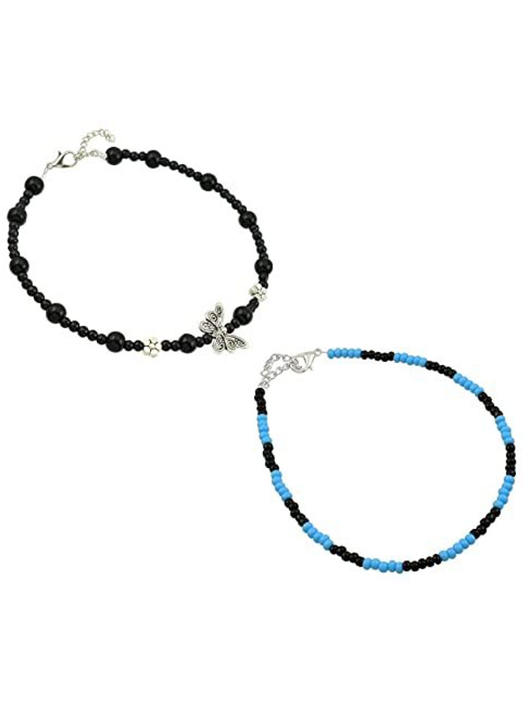 

HIGH TRENDZ Women Set of 2 Anklets, Black