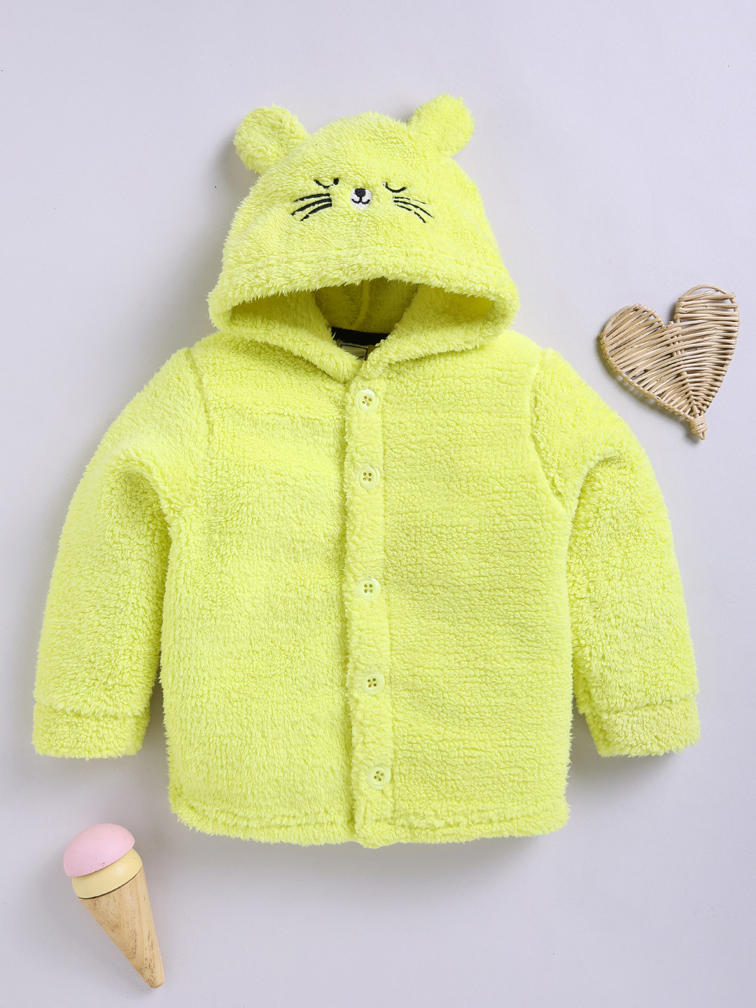 

Moms Love Infant Girls Sherpa Finish Pure Cotton Hooded Tailored Jacket, Fluorescent green