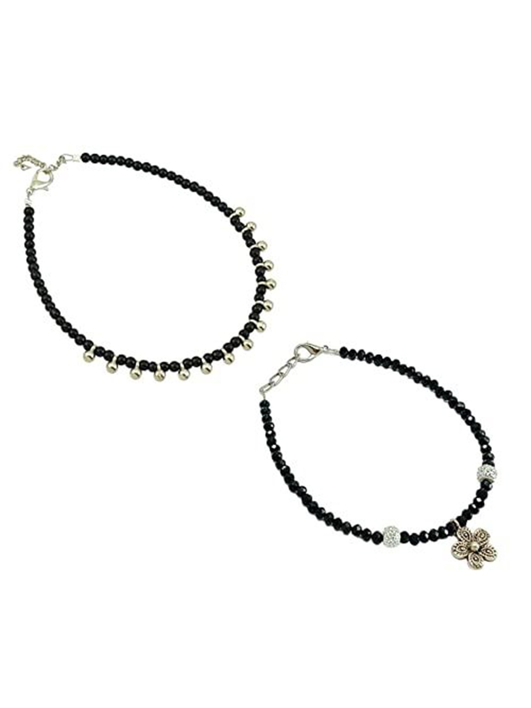 

HIGH TRENDZ Women Set of 2 Anklets, Black