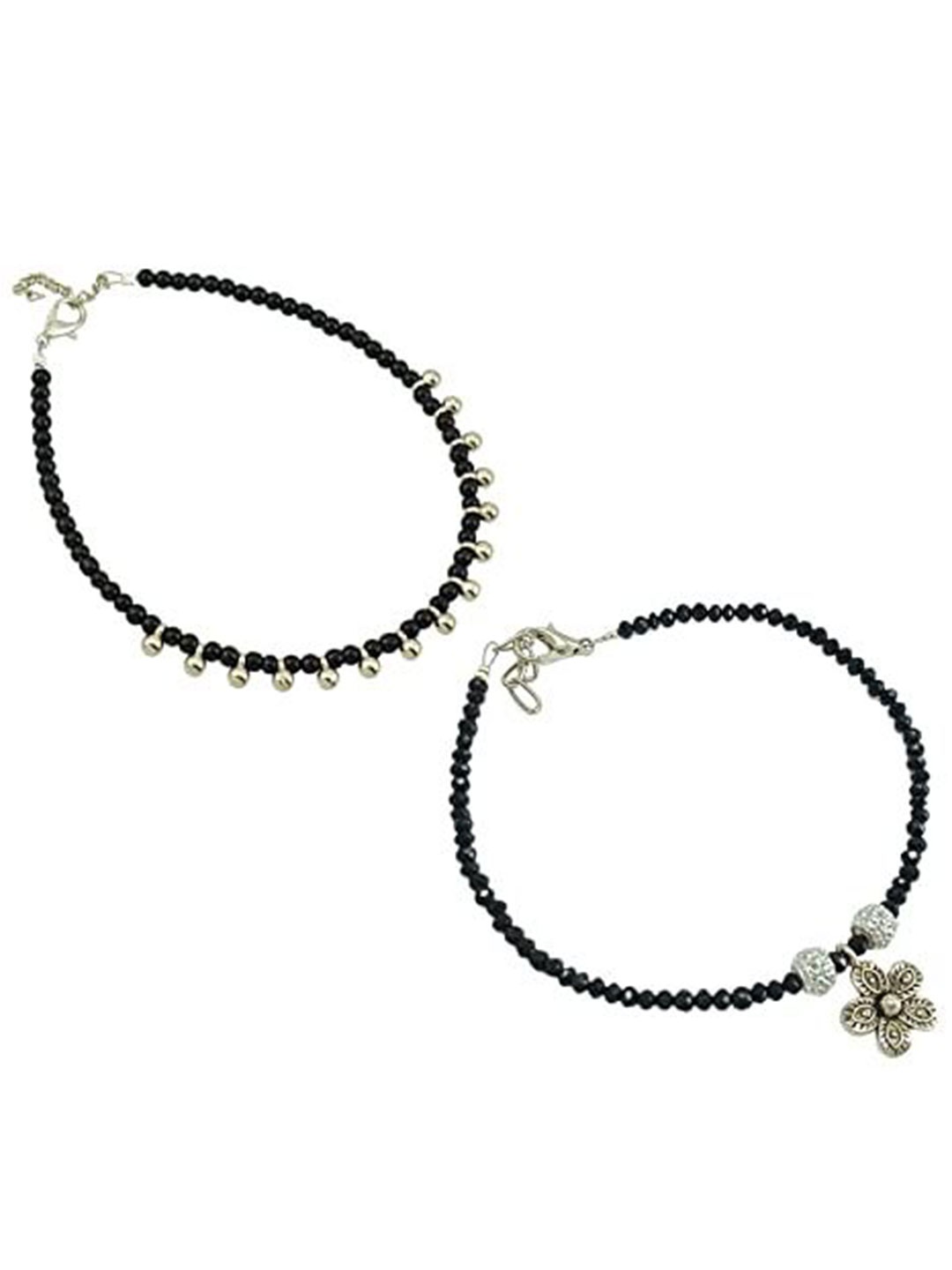

HIGH TRENDZ Women Set of 2 Anklets, Black