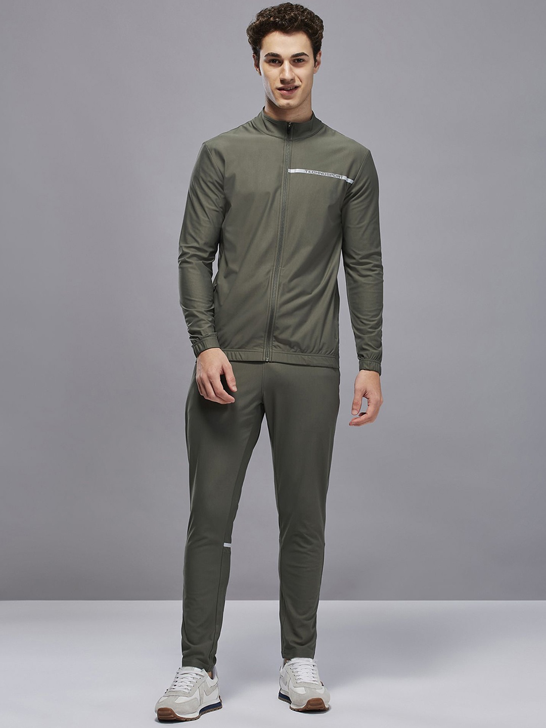 

Technosport Slim Fit Mock Collar Neck Tracksuits, Olive