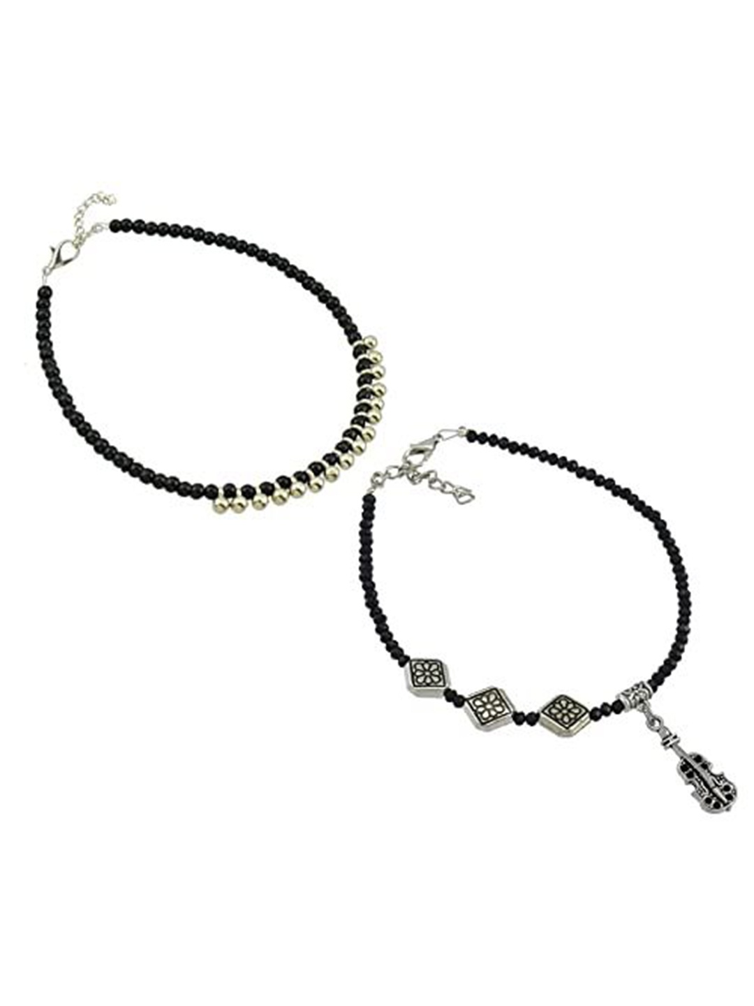 

HIGH TRENDZ Women Set of 2 Anklets, Black