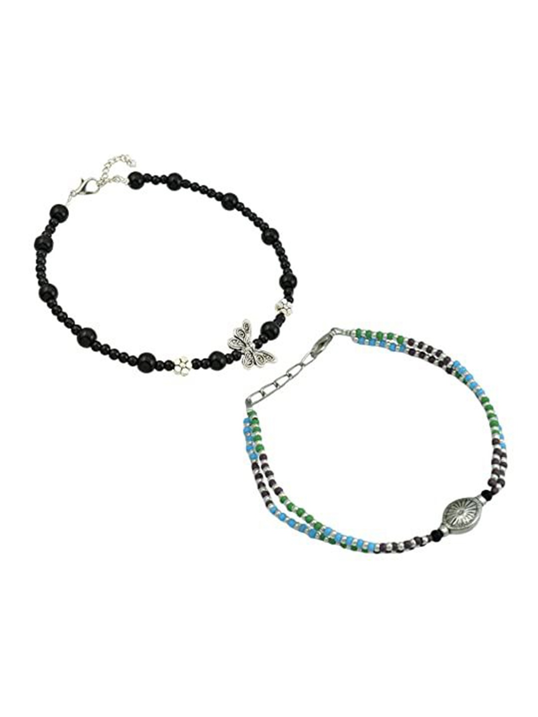 

HIGH TRENDZ Women Set of 2 Anklets, Black