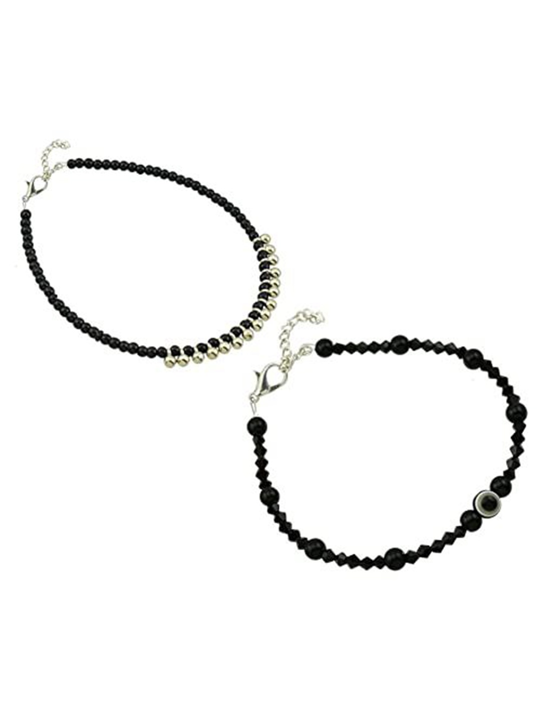

HIGH TRENDZ Women Set of 2 Anklets, Black