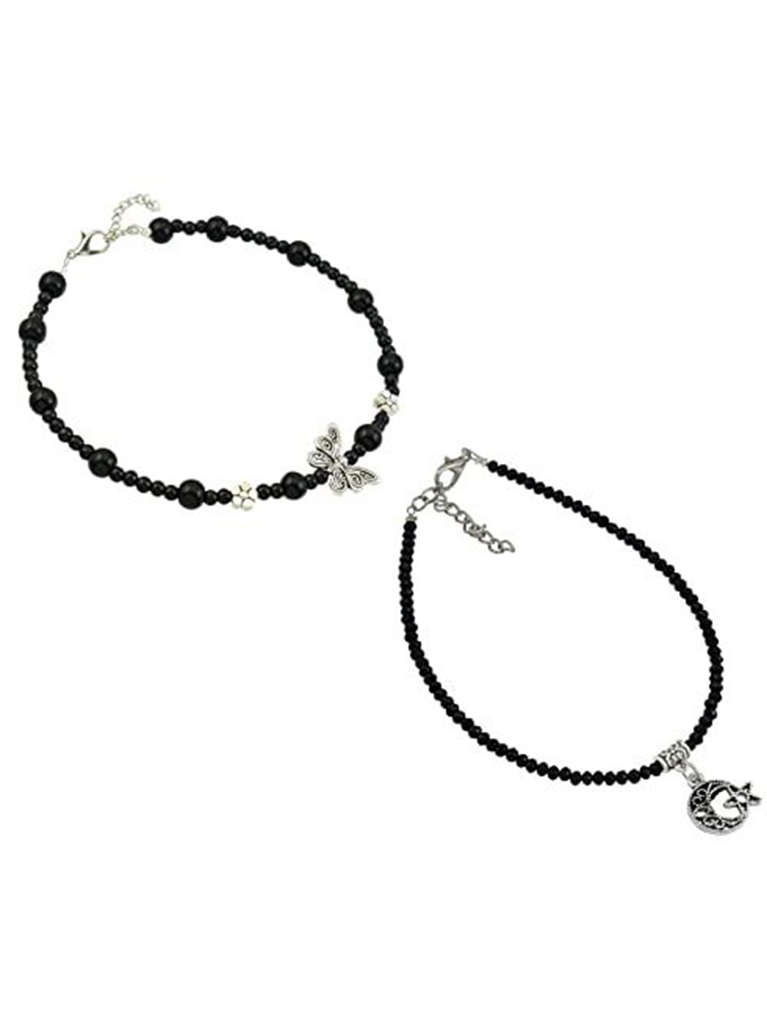 

HIGH TRENDZ Women Set of 2 Anklets, Black