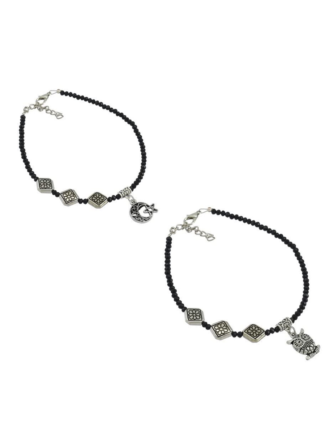 

HIGH TRENDZ Women Set of 2 Anklets, Black