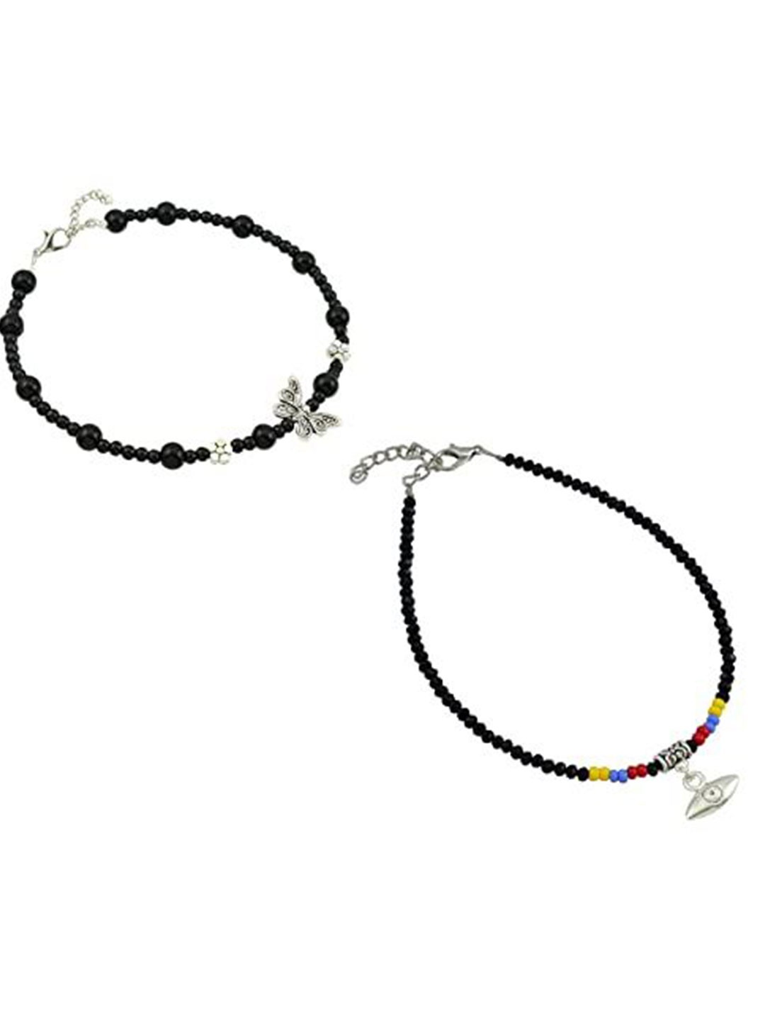 

HIGH TRENDZ Women Set of 2 Anklets, Black