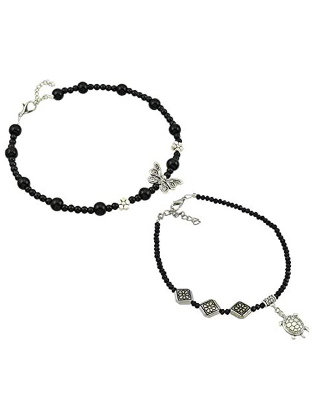 

HIGH TRENDZ Women Set of 2 Anklets, Black