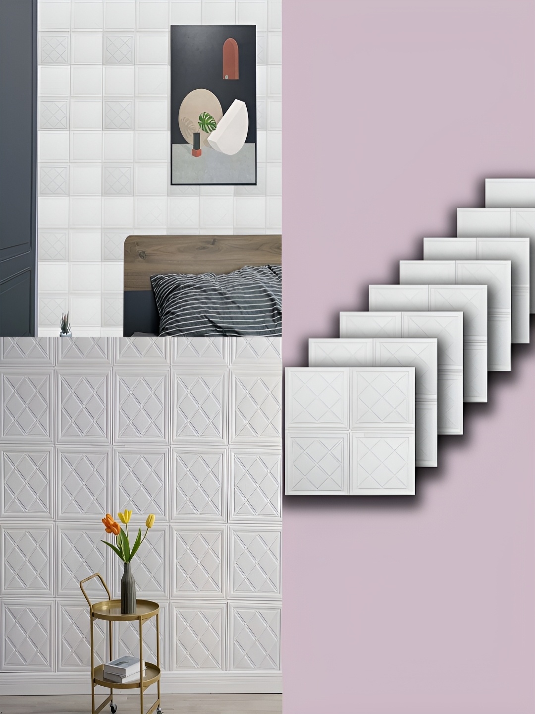 

Lukzer 8-Pcs White Geometric Self-Adhesive Wall Panels