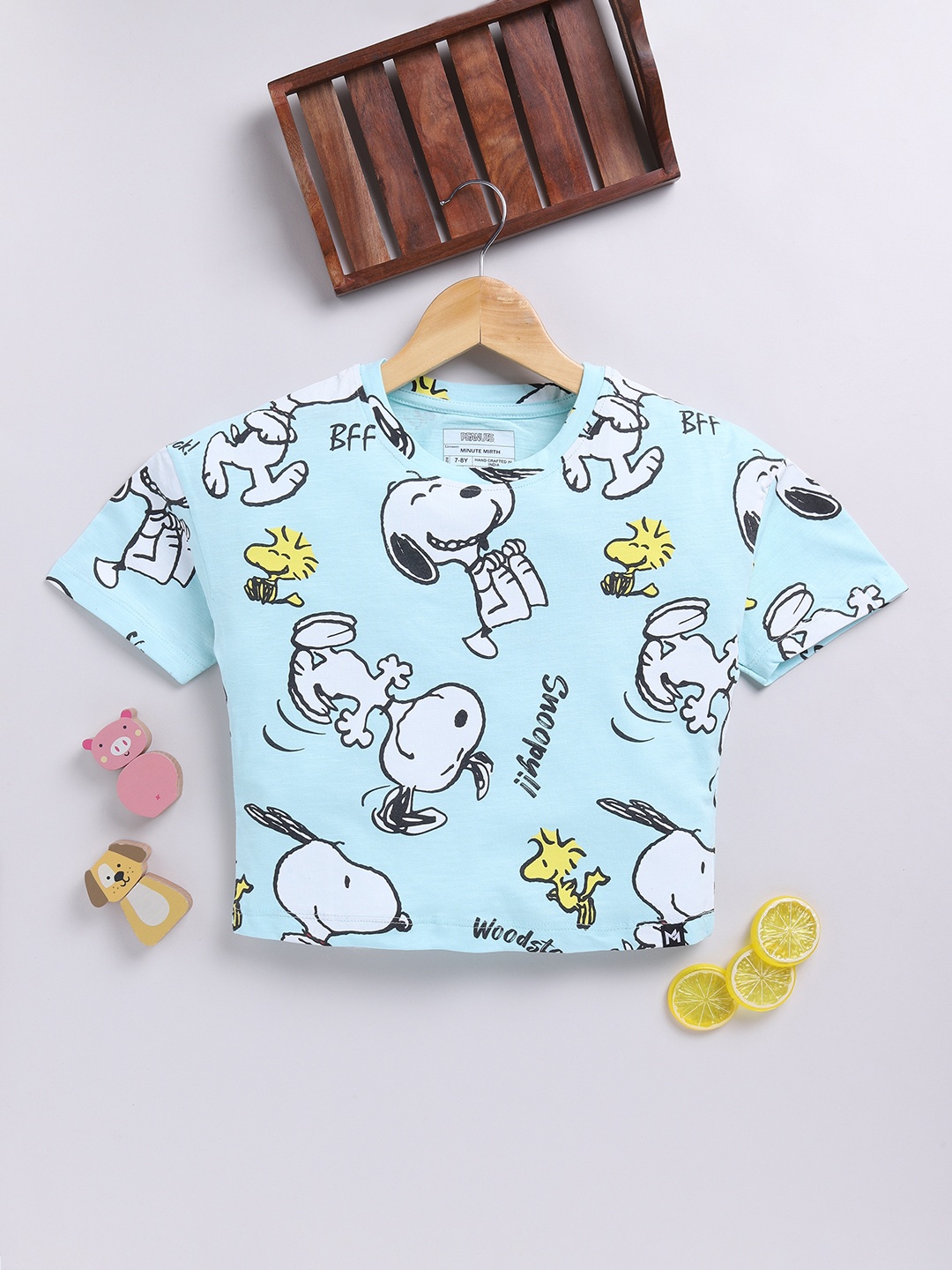 

YK X Minute Mirth Girls Snoopy Printed Pure Cotton Cropped T-shirt, Blue